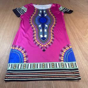 Dashiki Inspired Print Dress Women’s 3XL (S/M) Pink/Blue — Fall Layering